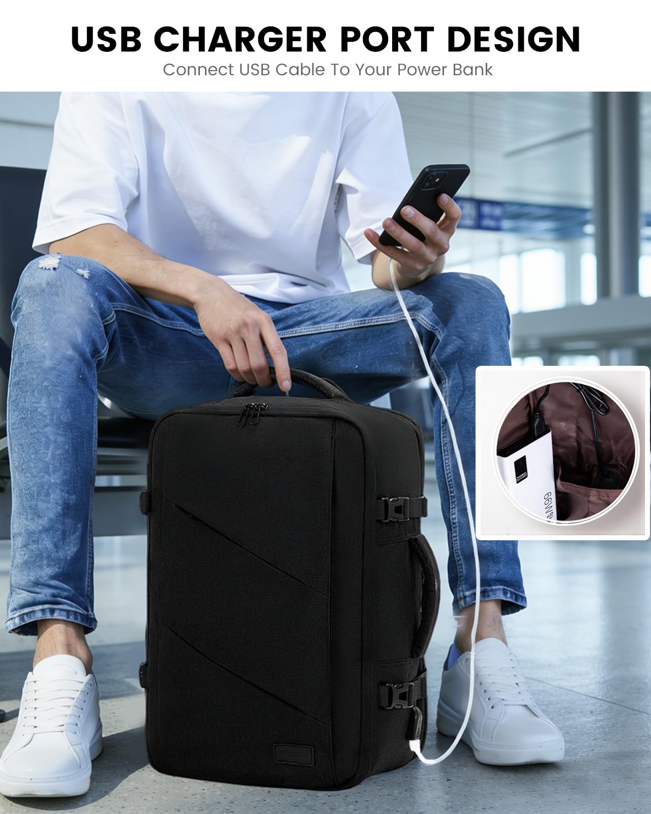 LOVEVOOK Carry on Travel Backpack, Large 40L for Men & Women Flight Approved with USB Charging Port&3 Packing Cubes, Large Suitcase Water Resistant Luggage Daypack Busi, Beige-Black