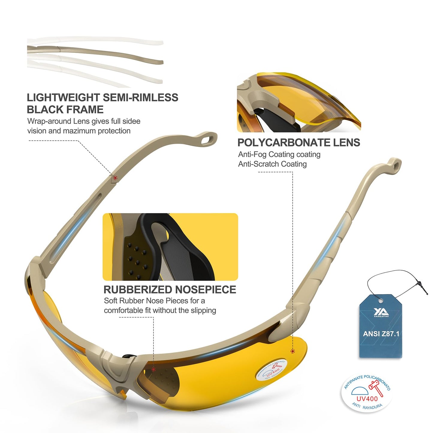 xaegistac Shooting Glasses with Case Anti Fog Hunting Safety Glasses for Adults