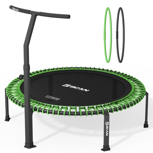 BCAN 550 LBS Soft Land Bungees Rebounder Trampoline, 48'' Mini Trampoline for Adult, 2 Set of Bungees, Green