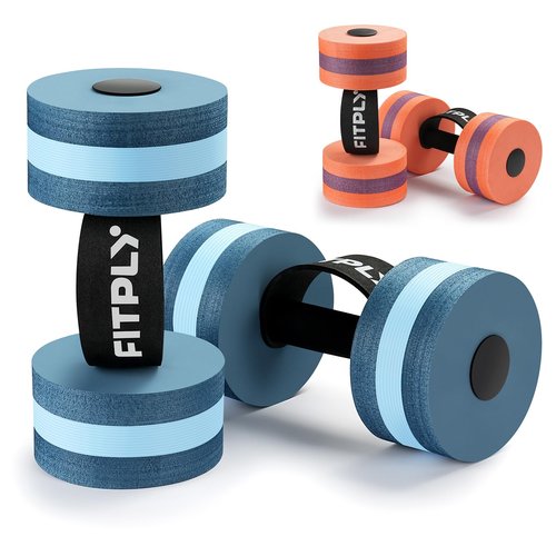 Fitply Water Weights Aquatic Pool Dumbbells for Swimming Exercise - EVA Foam Swim Pool Weights with Handle Strip, 2PCS Lightweight Water Dumbbells, Aerobics Swimming Exercise Equipment (Dark Blue)
