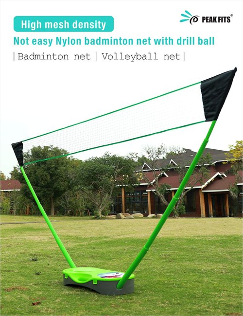 Peak Fits Portable Badminton Net Set,Folding Volleyball Badminton Net,4 Professional Graphite Badminton Racket,8 Racket Grip Tape,4 Shuttlecocks,Family Game,Backyard Sports