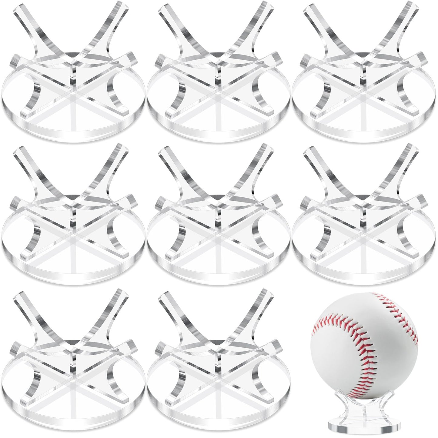 Sumind 8 Pcs Acrylic Small Ball Stand Holder Sport Ball Display Rack Baseball Display Stand with 8 Pieces Non-slip Rubber Pads for Baseball Golf Softball Tennis Spheres, Clear