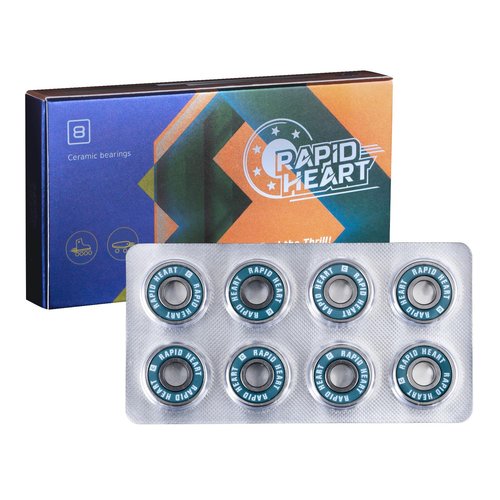 Rapid Heart 8 Pack 608 2RS Precision Ceramic Blue Bearings. 40+ Seconds Spin Test. for Skateboards, Longboards, Inline & Roller Skates. Premium Quality, Affordable Price,High-Performance Alternative.