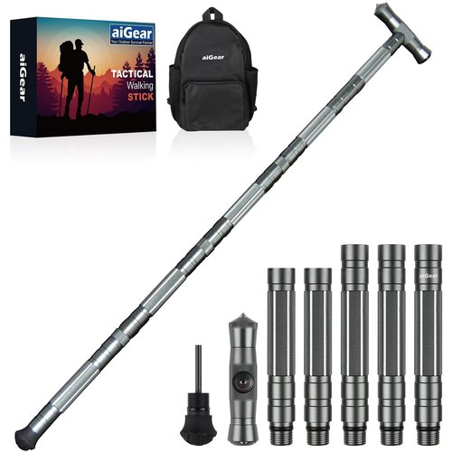 aiGear Tactical Stick Hiking Walking Staff - Trekking Poles Tactical Staff Adjustable Hiking Stick Gear for Outdoor Survival Camping Hiking