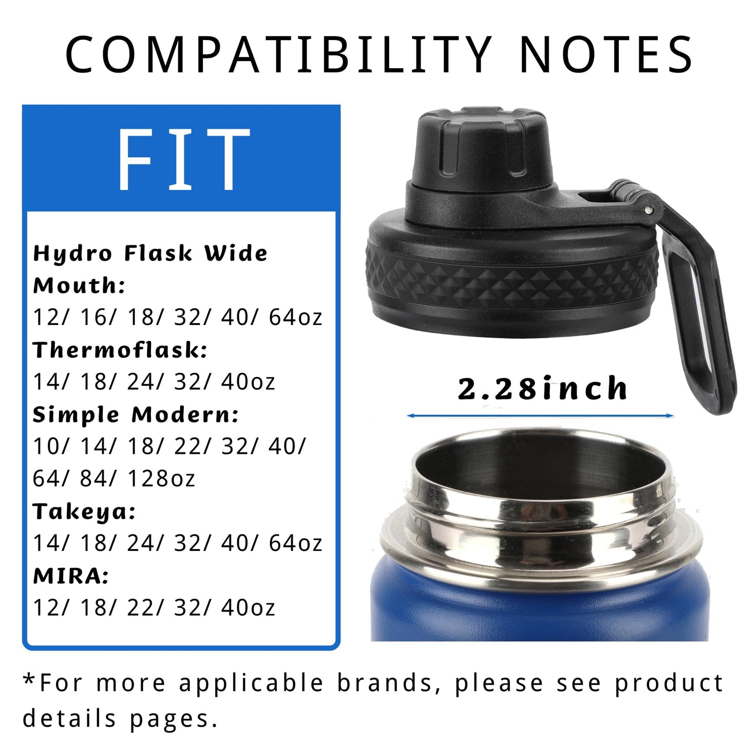 Spout Lid Replacement for Hydro Flask Wide Mouth 12, 16, 18, 32, 40, 64 OZ, Chug Lid for Thermoflask with Handle, Replacement Lid for Wide Mouth Water Bottle 2.28in
