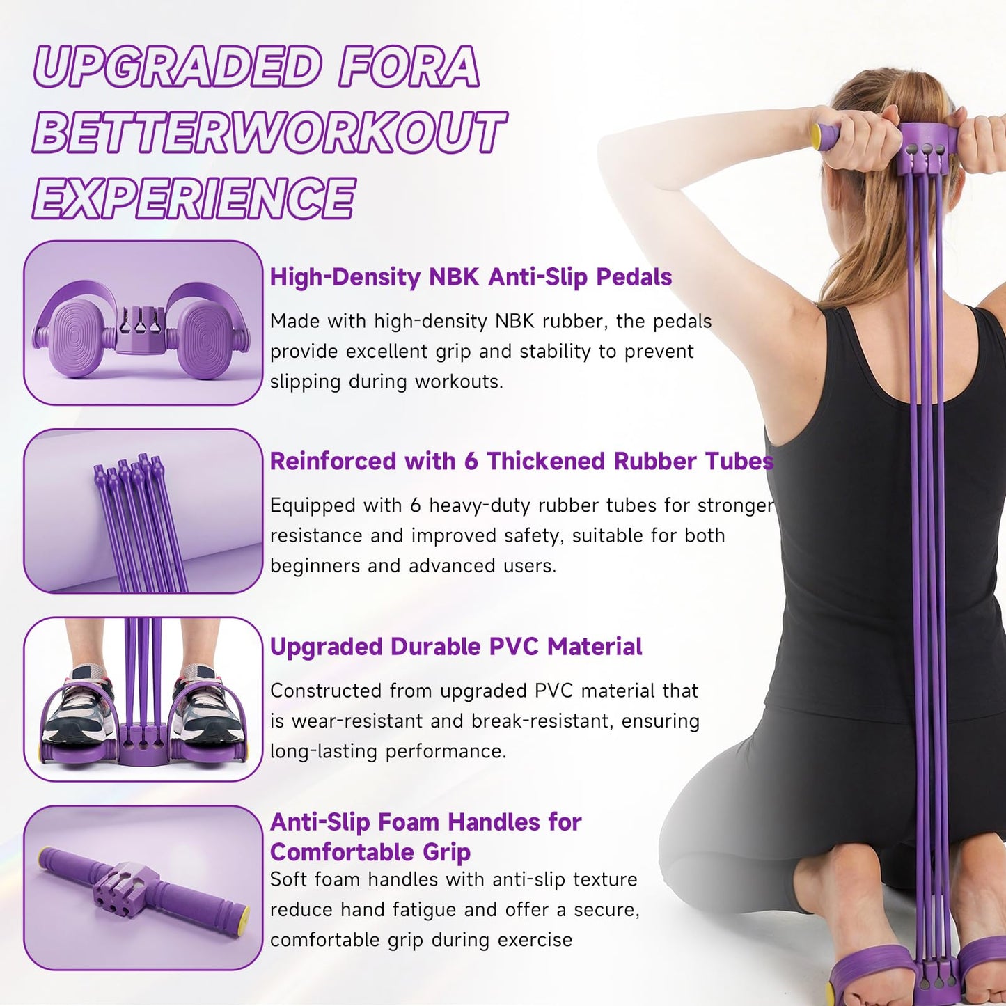 Pedal Resistance Bands with Handles, Adjustable 6-Tube Foot Pedal Resistance Band, Heavy-Duty Natural Rubber Tension Bands for Full Body Workout, Home Fitness Training for Abdomen, Arms, Legs & Waist