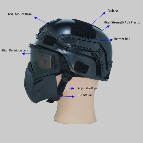 Tactical Airsoft Helmet with Detachable Goggles and Full Face Mask: Military Grade Gear for Paintball and Airsoft (AH=GrayLens)