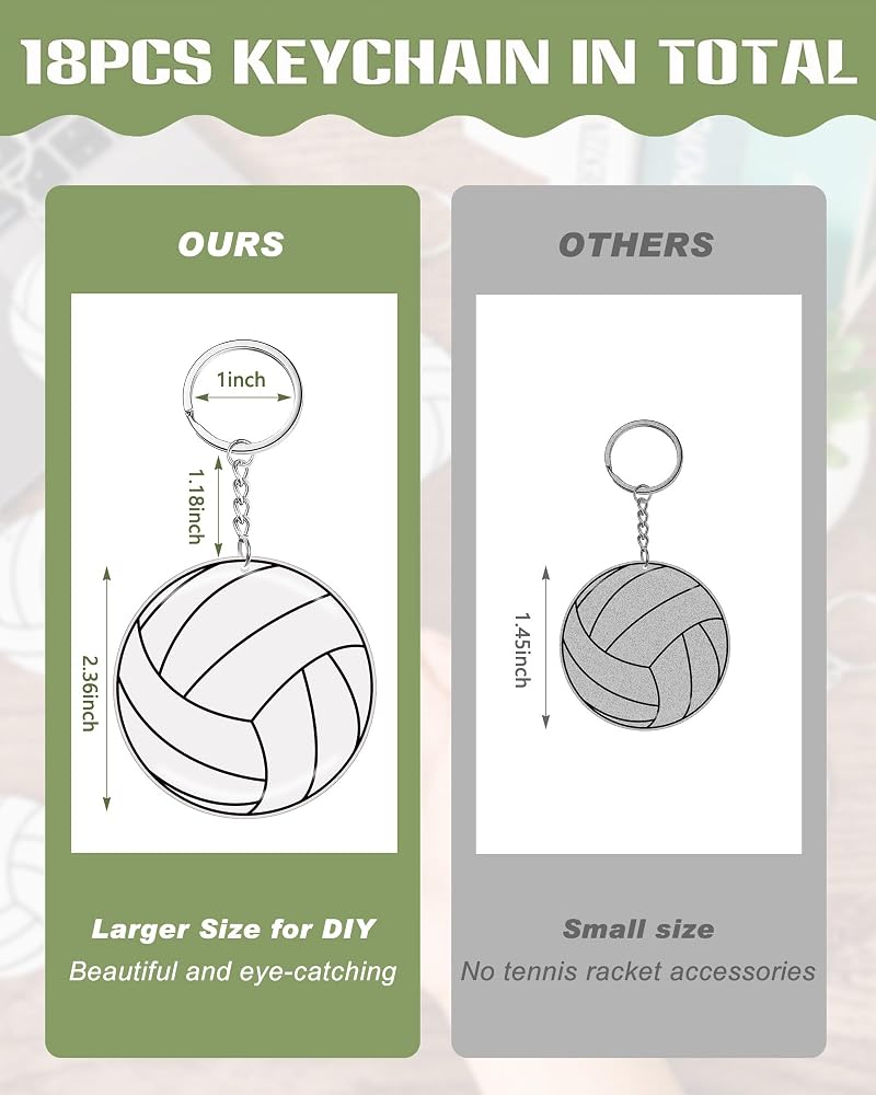 White 18 Pcs Large VolleybalI Keychains - Acrylic DIY Sports Charms Bulk
