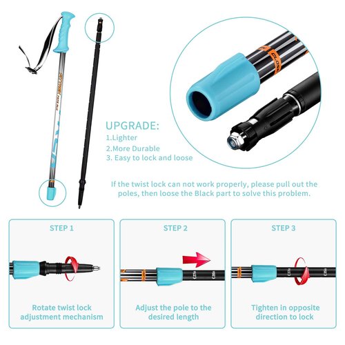 FitTrek Hiking Poles for Kids - Ultralight Nordic Walking Sticks - Telescopic Child Trekking Poles Collapsible 2 Pack Blue