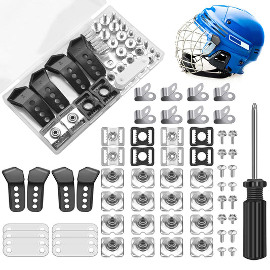 Anglekai 31PCS Hockey Helmet Repair Kit, Football Helmet Hardware Kit Include 2 J Clips/ 4 Rubber Gaskets/ 4 R Shape Football Visor Clips/ 16 Screw Nuts/ 4 Chin Strap Adapter/Screwdriver (61)