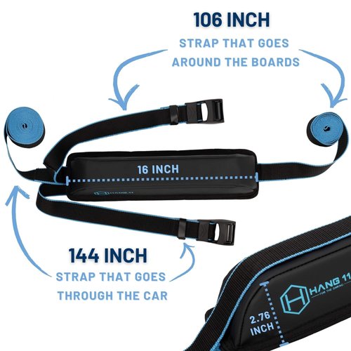Hang 11 Surfboard Roof Rack - Fits Any Vehicle, Carries up to 3 Boards, Extra-Wide 1.5" Straps, Premium Surfboard Car Rack, Soft Universal Roof Carrier for Surf Board Paddle Board & SUP