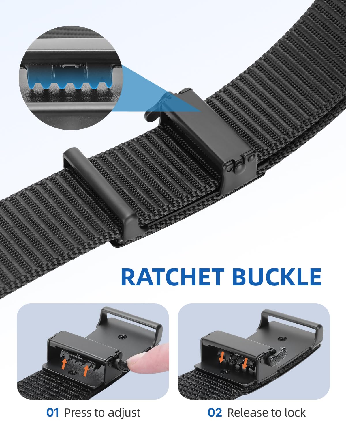 WONDAY Ratchet Belts for Men 2 Pack, Nylon Web No Hole Automatic Buckle, Heavy Duty Work Belt for Golf Tactical Outdoor Hiking