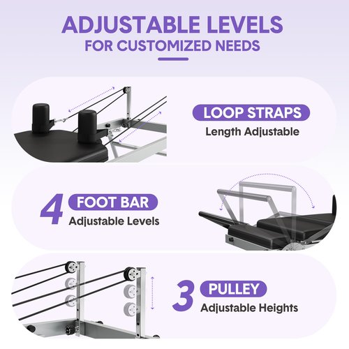 Foldable Pilates Reformer Machine for Home Gym, Wider Pilates Reformer with Spings, Adjustable Pilates Equipment for Women, Up to 450 Lbs Weight Capacity