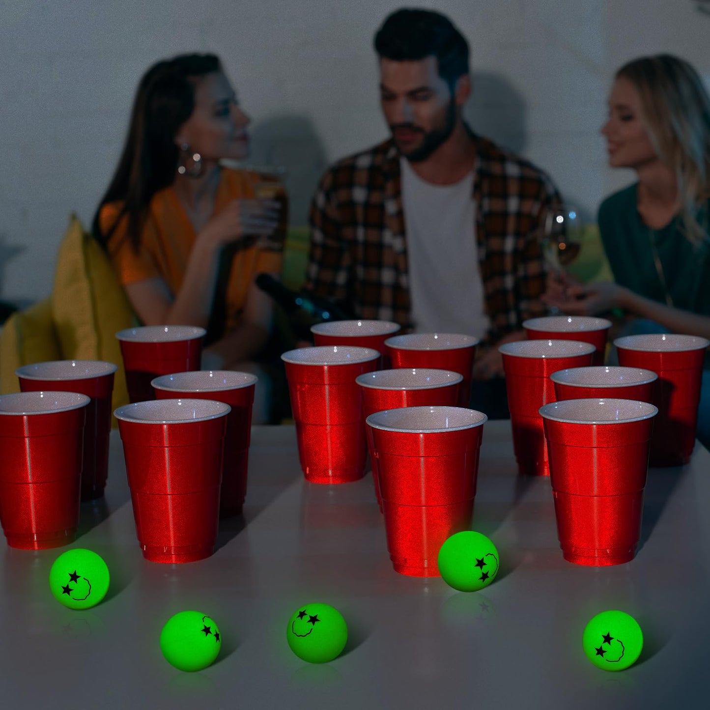 12 Pcs Glow in The Dark Table Tennis Balls Luminous Smile Face Table Tennis Balls for Outdoor Practice Night Party Games Goodie Bag Gift Cats Toys, The Longer Absorbs Light, The Longer Glows