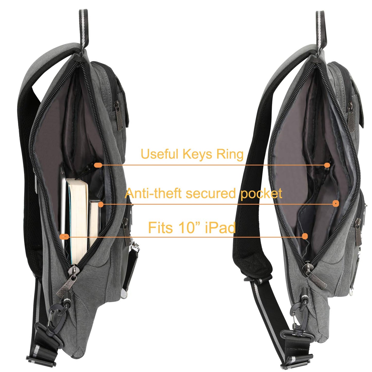 Kawei Knight Jochui Nylon Sling Bag Small Backpack Crossbody Bags Shoulder Bag Gray