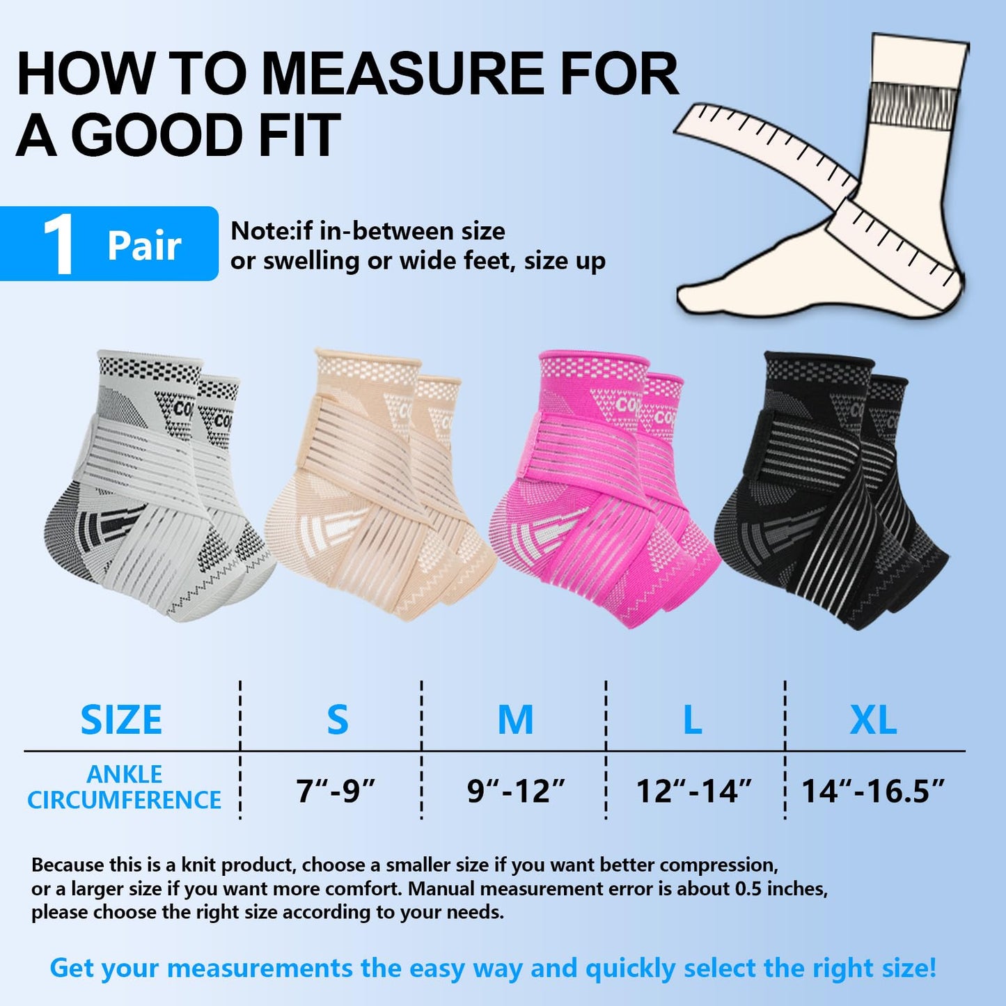 DRNAIETY Copper Ankle Brace for Men & Women - 1 Pair Adjustable Ankle Support Compression Sleeve for Plantar Fasciitis, Achilles Tendonitis, Foot Pain, Swelling, Sprains - Everyday Use (Black, Medium)