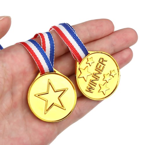 Gejoy 30 Pieces Gold Plastic Winner Award Medals, Gymnastics Field Day Awards for Sports, Competition, Talent Show, Spelling Bee Birthday Party Favors Gifts(Classic Style)