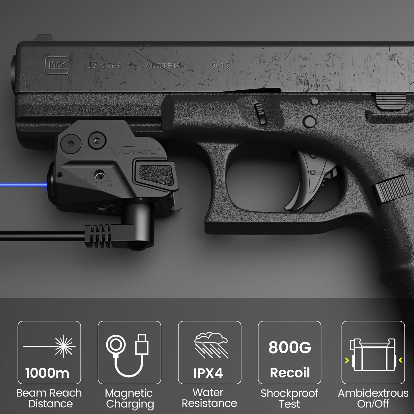 Votatu H6L-G Ultra Compact Laser Sight for Pistol Handgun, Rechargeable Sub-Compact for Taurus G2C, G3C, 1913 Picatinny, Sig P320, Beretta 90two, S&W 99 and S&W TSW