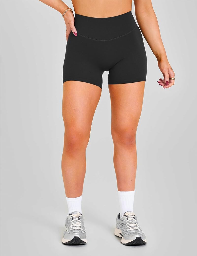 Unthewe Women's 4.5'' High-Waisted Biker Shorts - Squat Proof, Tummy Control (Black, Medium)