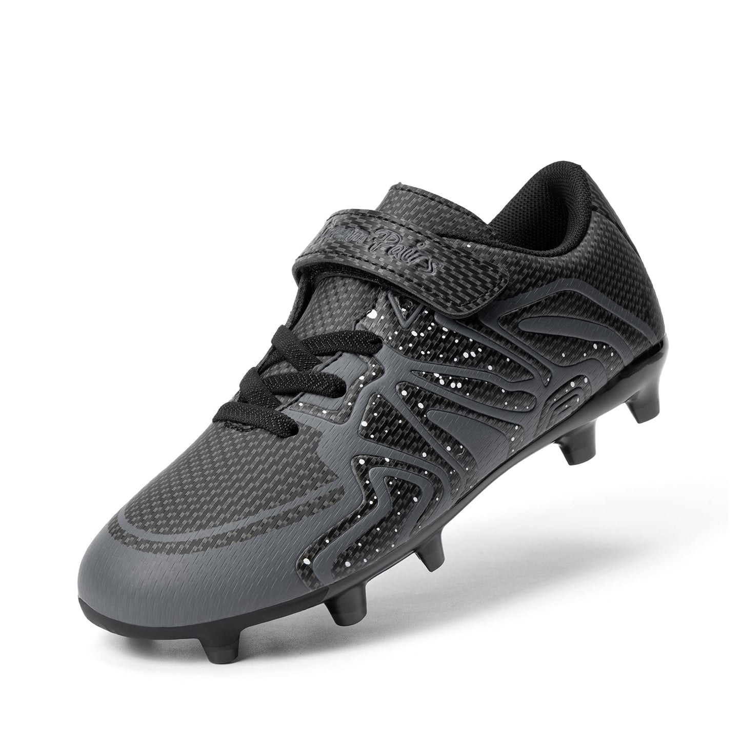DREAM PAIRS Boys Girls Soccer Cleats Kids Youth Multi Ground Outdoor Football Shoes for Little/Big Kid,Size 13 Little Kid,Black/Dark Grey,SDSO19012K-A