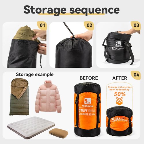 HIKEMAN Compression Sack, 50% More Storage! 12L/19L/32L/46L/53L Compression Stuff Sack, Water-Resistant & Ultralight Sleeping Bag Stuff Sack - Space Saving Gear for Camping, Hiking(Army Green,XXL)