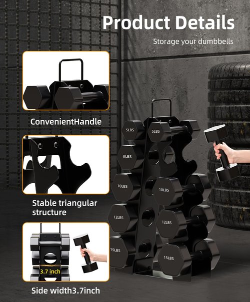 okugafit Dumbbell Rack Stand Only, 5 Tier Compact A-Frame Dumbbell Rack with Upgraded Handle