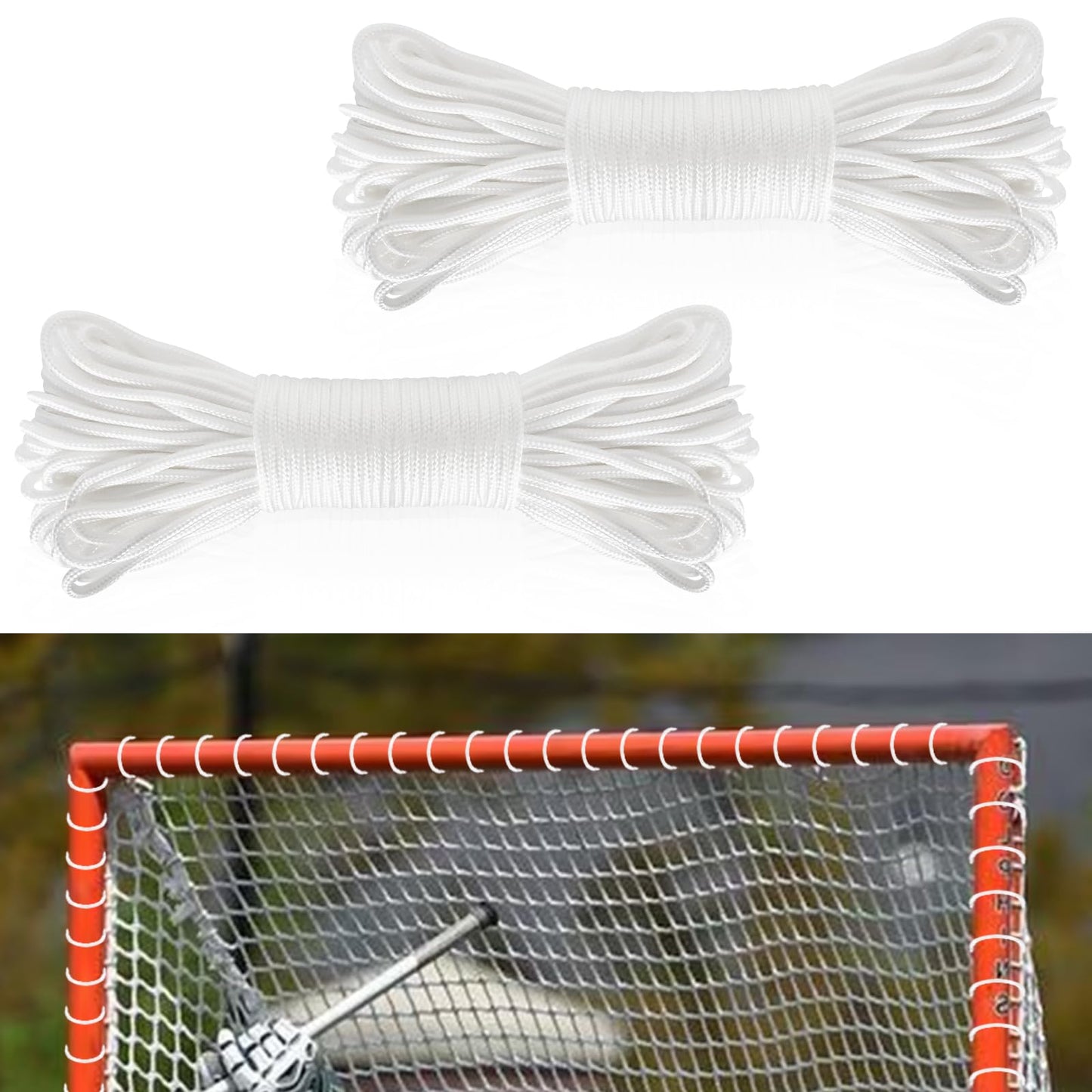 2 Pcs Lacrosse Goal Net Lacing Cord 115ft/35m Long, 4mm Thick, Lacrosse Net Rope for Lacrosse Hockey Soccer Backstop Cage Net Backyard Collegiate High School Youth, Net Not Include