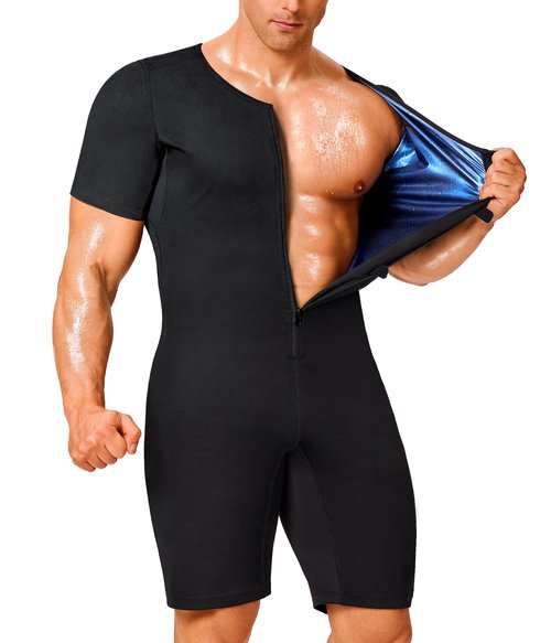 Junlan Sauna Suit for Men Full Body Waist Trainer Sauna Shirt for Working Out(Blue,3X-Large)