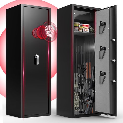 Marcree 10-12 Rifle Safe,Gun Safe for Rifles and Pistols with Fingerprints, Keys and Password, All Metal Gun Cabinet for Home, Gun Safe Biometric with Led Lights, No Assembly Required,Quick Access