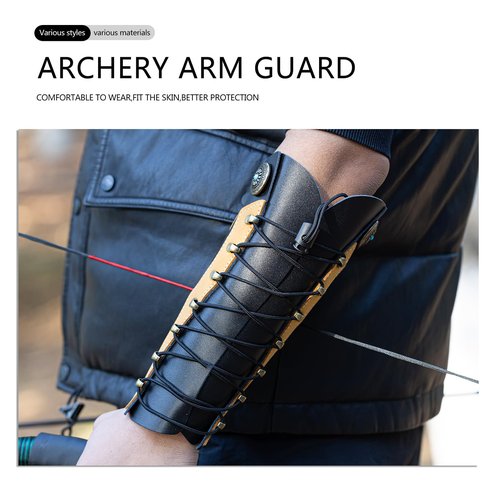 Prespollw Handmade Leather Arm Guard & Shooting Glove - Adjustable Wristband Protector for Hunting & Archery - Unisex Medieval Style Bracer (Brown)