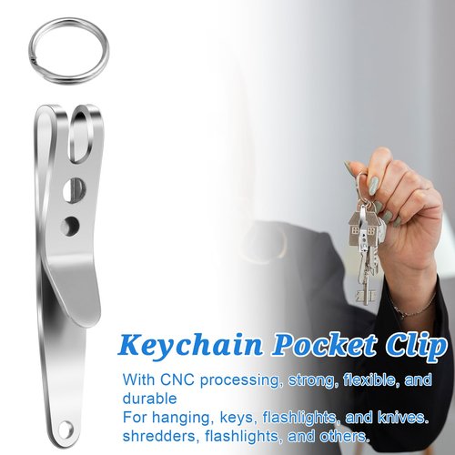 Tweruna 5 Pack Deep Carry Pocket Clip with Keychain, Heavy Duty Stainless Steel Multi-purpose Belt Clip, Portable Suspension Keychain Pocket Clips