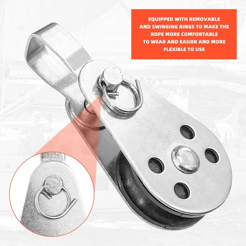 LJZP 4Pcs Stainless Steel Nylon Marine Pulley Wheel, Swivel Pulley Block Boat Kayak Single Pulley with 4Pcs Spring Snap Hook, Rope Cable Pulleys for Pulley System for 0.08" to 0.32" Ropes