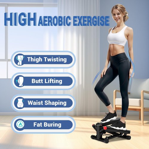 ACFITI Mini Stepper with Resistance Bands, Air-Powered Twist Stepper for Full Body Workout - 350lbs Loading Capacity