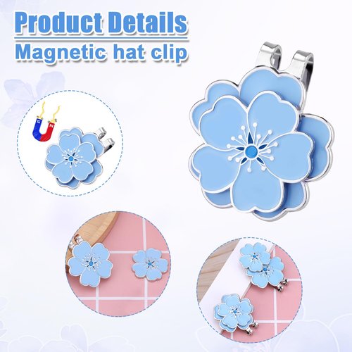 Magnetic Golf Ball Marker with Hat Clip, Golf Marker Magnet Cap Clip Set Flower Shape Ball Bag Accessories for Women Men Golfer Putting Green Gift (Blue)