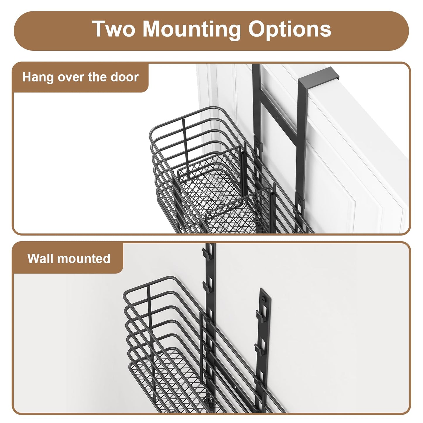 Yuyetuyo 5-Tier Over The Door Organizer Bathroom - Hair Dryer Holder - Hair Tool Organizer Adjustable Height, DIY Bathroom Storage Shelf Wall Mounted for Flat/Curling Irons, Straighteners, Skincare