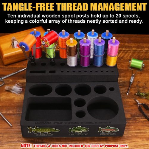 LURELINK Fly Tying Tool Caddy Organizer-Essential for Fly Tying Stations & Fishing Tool Organizer, Holds 20 Thread Spools with 10 Accessory Boxes