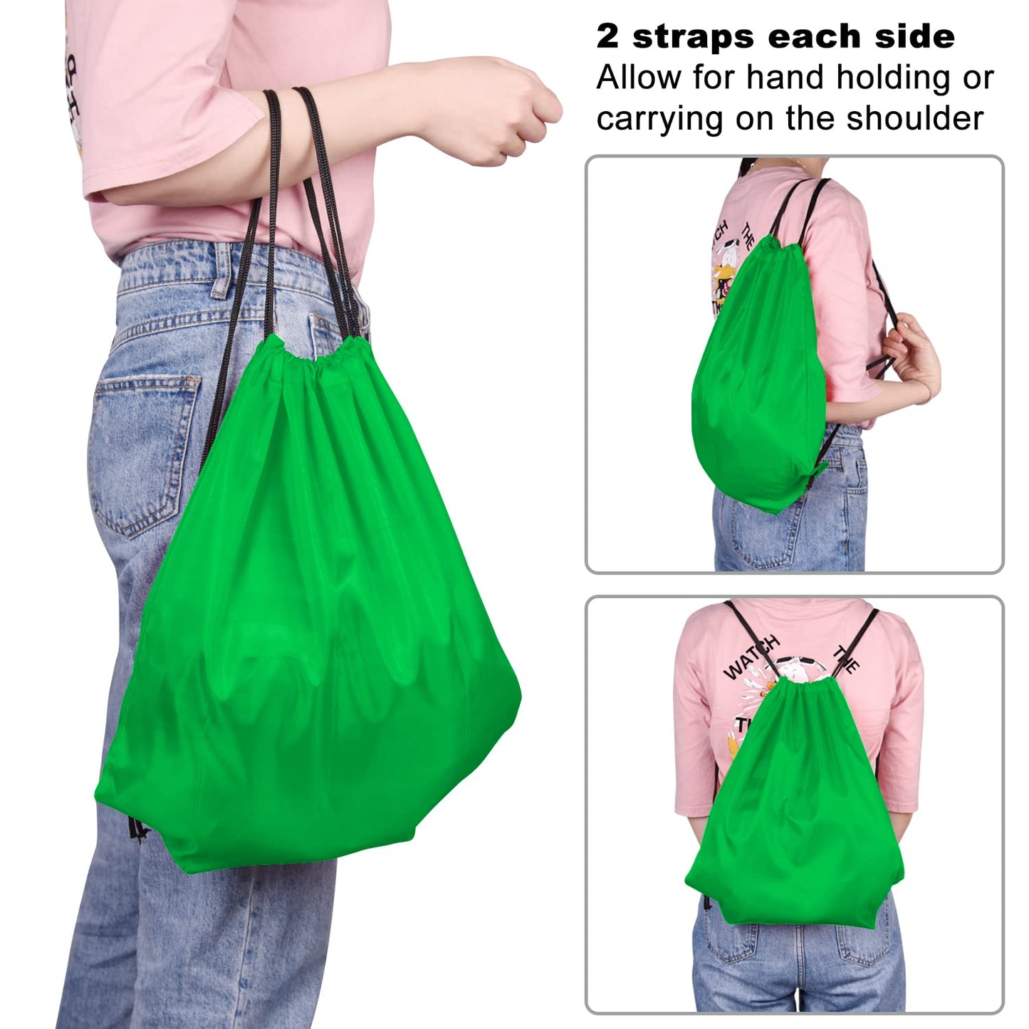 KUUQA 60Pcs Green Drawstring Backpack Bag Bulk Drawstring Bags String Bags Storage Bags Gym Backpack for Sport Gym Traveling