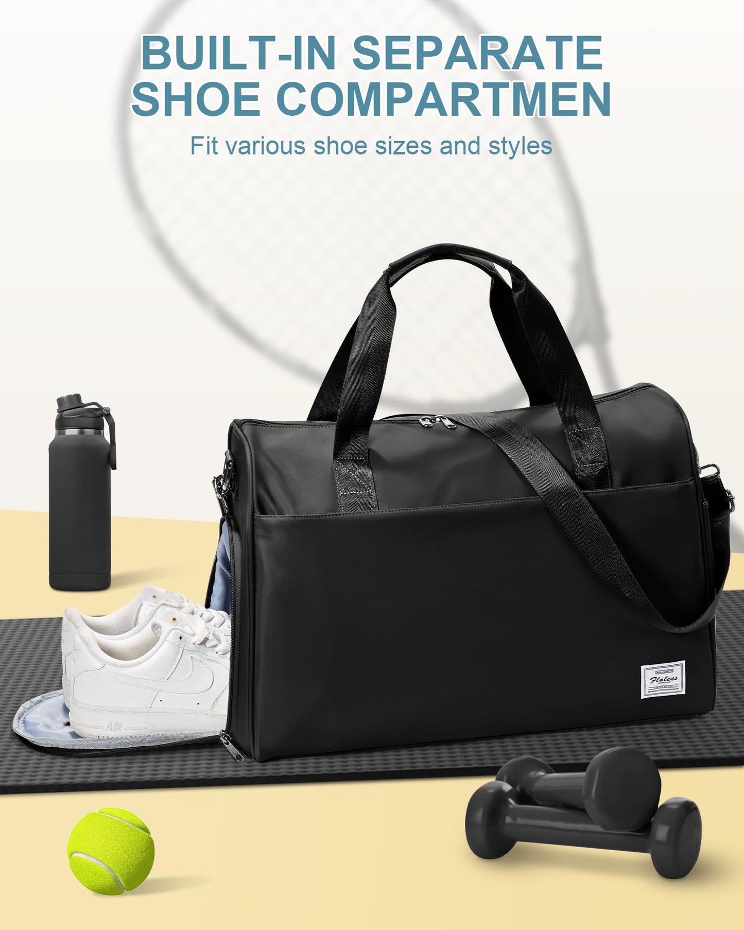 Travel Duffel Bags for Women & Men - Weekender with Shoe & Laptop Compartments - Carry On, Overnight, Gym & Hospital Bag - Black