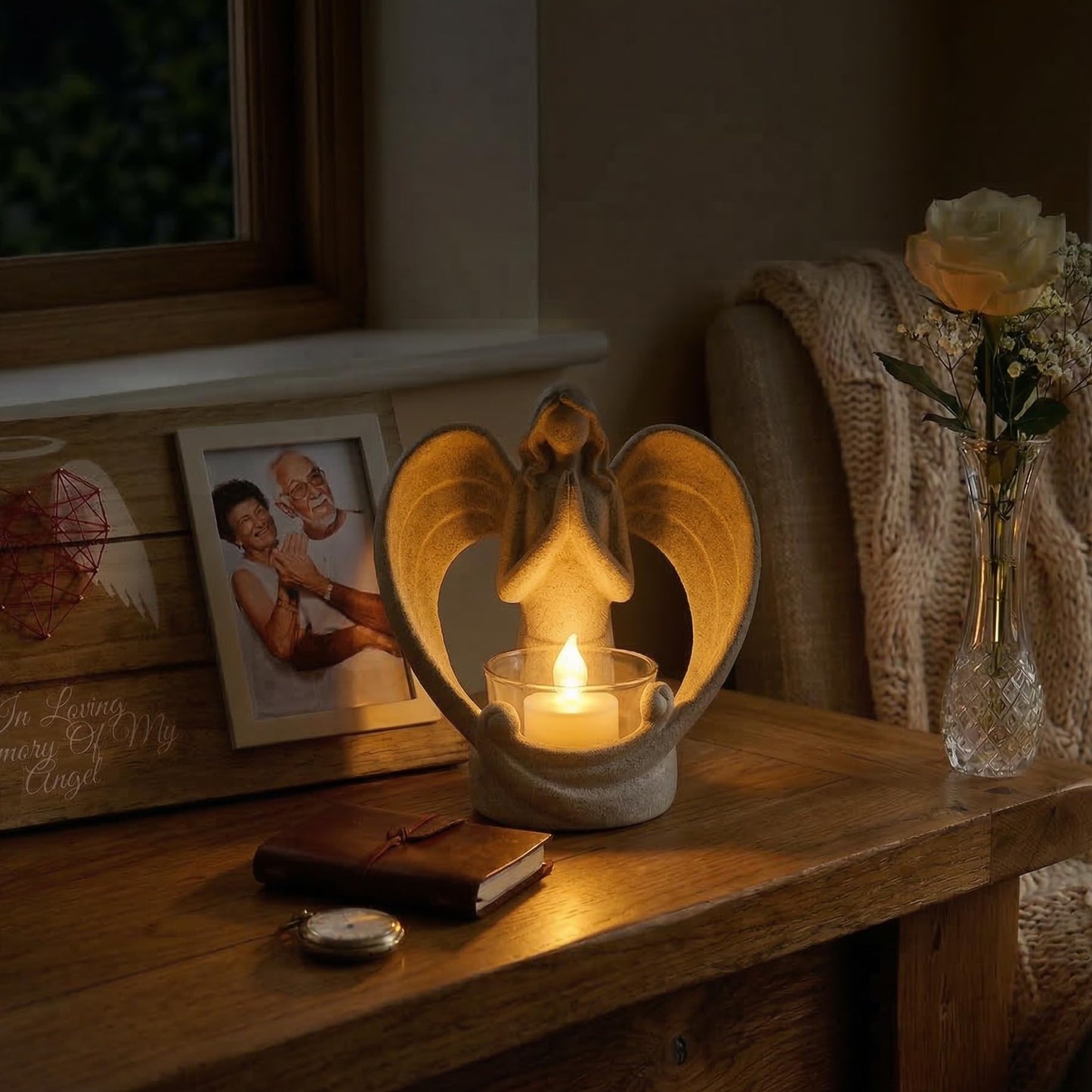OakiWay Memorial Candle Gifts – Angel Figurines Tealight Candle Holder, Sympathy Gifts for Loss of Loved One, W/Flickering Led Candle, Bereavement, Grief, Funeral, Remembrance, Memory Home Decorations