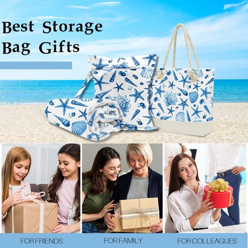 ENGVZ Beach Bags for Women, Beach Towel, Wet Bag Cosmetic Bag, Pool Waterproof Shoulder Tote Bags, Pocket Zipper Summer Travel Essentials, Gifts for Women Birthday Friendship Gifts （3-Piece Set）