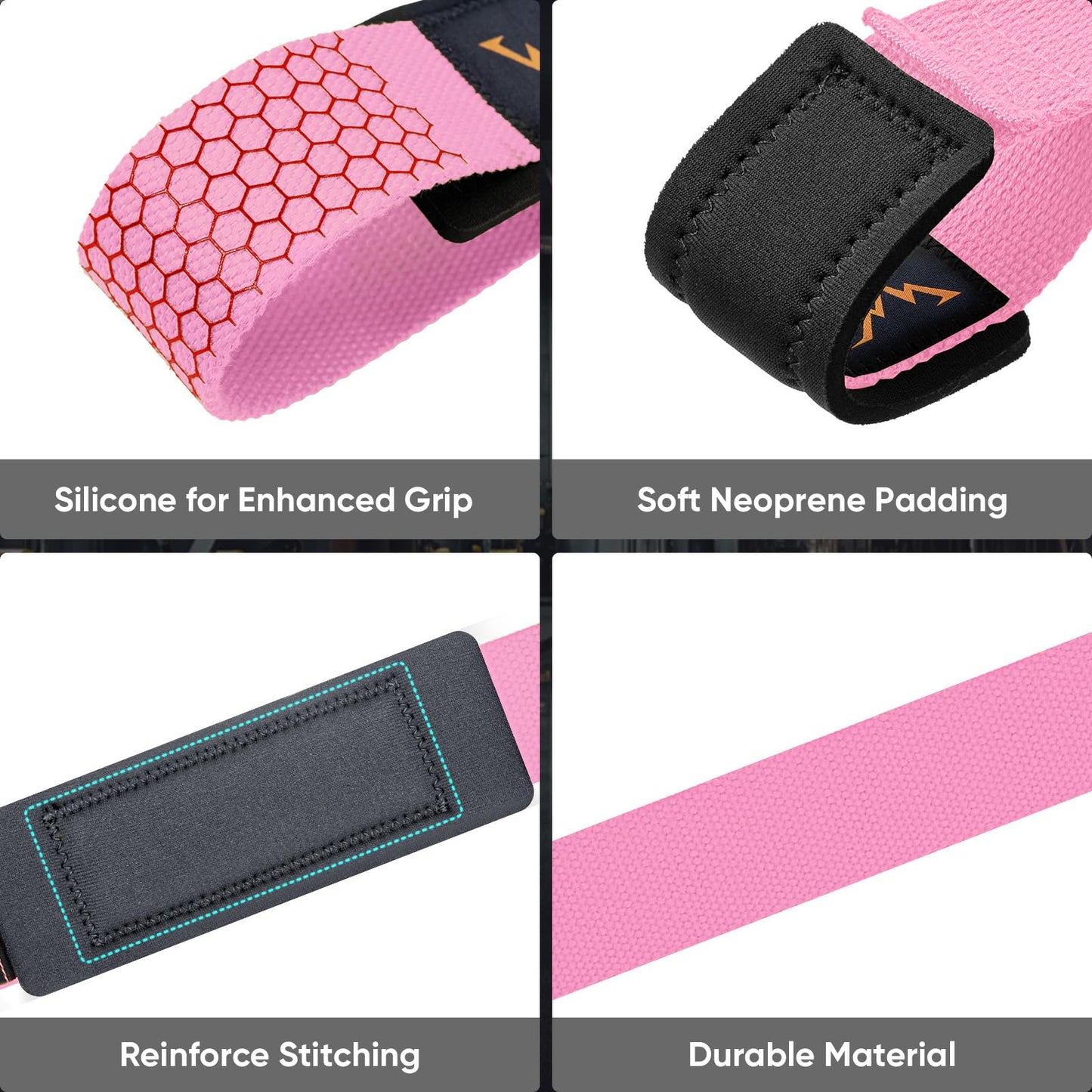 APEXUP Weight Lifting Straps for Weightlifting, Lifting Wrist Straps Gym, Deadlift Strap, Anti Slip Silicone Weightlifting Strap Men Women Powerlifting, Strength Training (Pink, 2 Pair)
