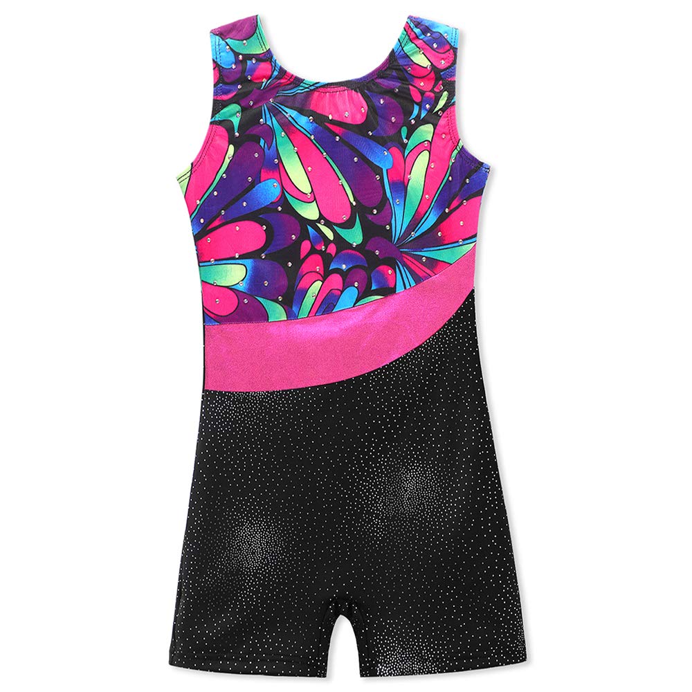 HOZIY Girls Gymnastics Leotards With Shorts Dance Sparkle Size 7-8 Years Old Rose Red Stripe