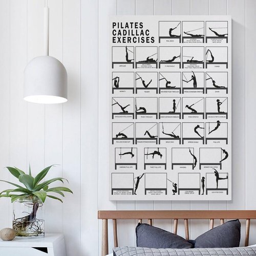 FOLIUMK PILATES CADILLAC Exercises Chart Poster Pilates Workout Poster Pilates Studio Decorstyle12x18inch(30x45cm)