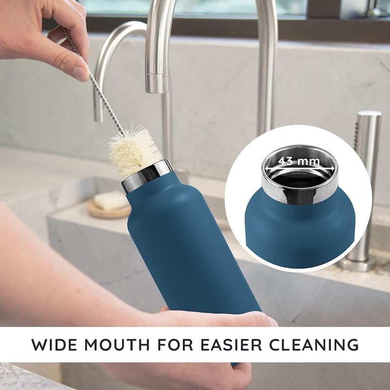 Aegean Blue Bambaw 12 oz Insulated Water Bottle – Stainless Steel Hot & Cold Bottle, Wide Mouth, Fits Cup Holder