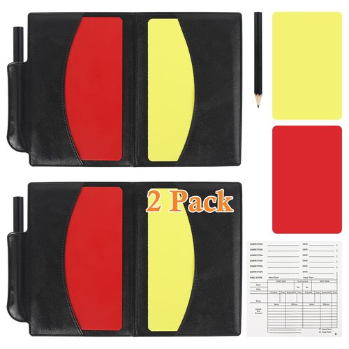 AzReference Soccer Referee Card Set, Red and Yellow Warning Cards with Record Paper, Pencil, Card Storage Wallet, Soccer Referee Kit for Football Matches, Training, Sports Games (2 Pack Cards)
