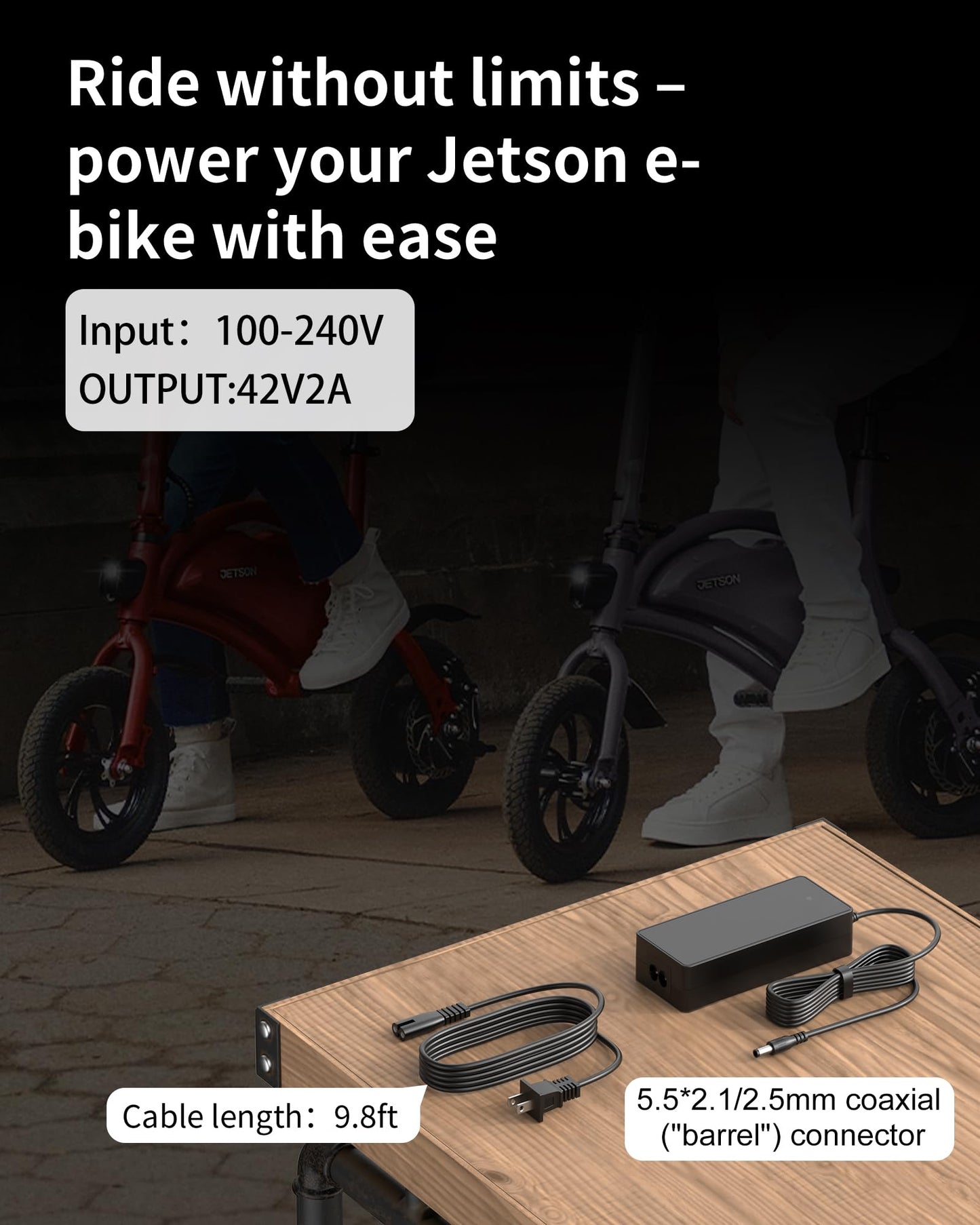 VHBW 42V for Jetson Electric Bike Charger for Jetson Bolt/Bolt Pro/Adventure/Metro/Journey/LX10/J5/J8 Bikes,42V 2A for Jetson Electric Scooter Charger for Jetson Eris Pro/Ora Pro/Racer/Rhythm Scooters