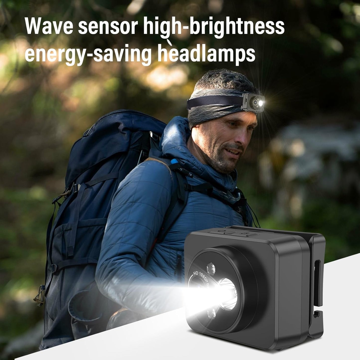 2-in-1 LED headlamp with 1080P HD Action Camera, 64GB Storage, dustproof Design, Wearable Video Recording Device for Electricians, Night Riding, Fishing and Outdoor Activities
