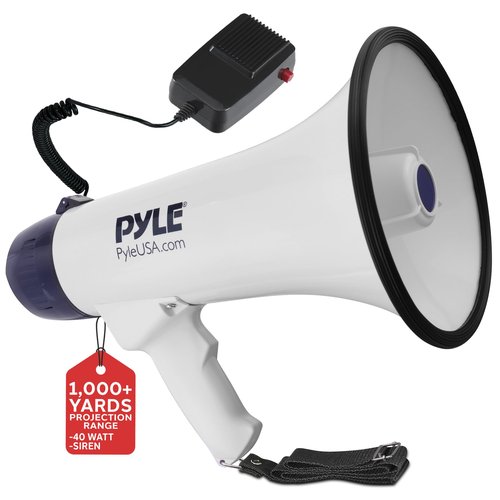 Pyle Compact Portable PA Megaphone Speaker - 40W Handheld Bullhorn with LED Flashlight, Alarm Siren, Adjustable Volume, Detachable Microphone, Battery Powered for Indoor & Outdoor Use