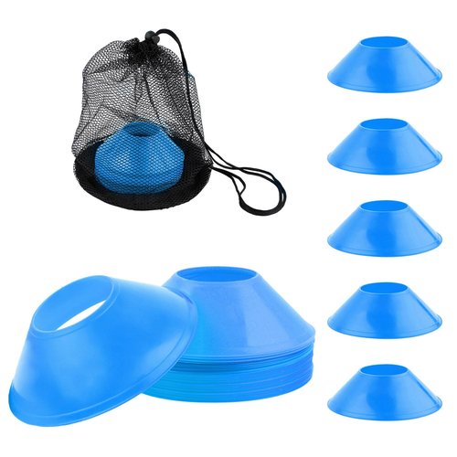XIHIRCD 25pcs Soccer Cones for Sports Training, Mini Football Cones with Mesh Bag, Flexible Agility Practice Cones Drills Training Plastic Cones for Basketball Running Sports Games Kids Skating(Blue)
