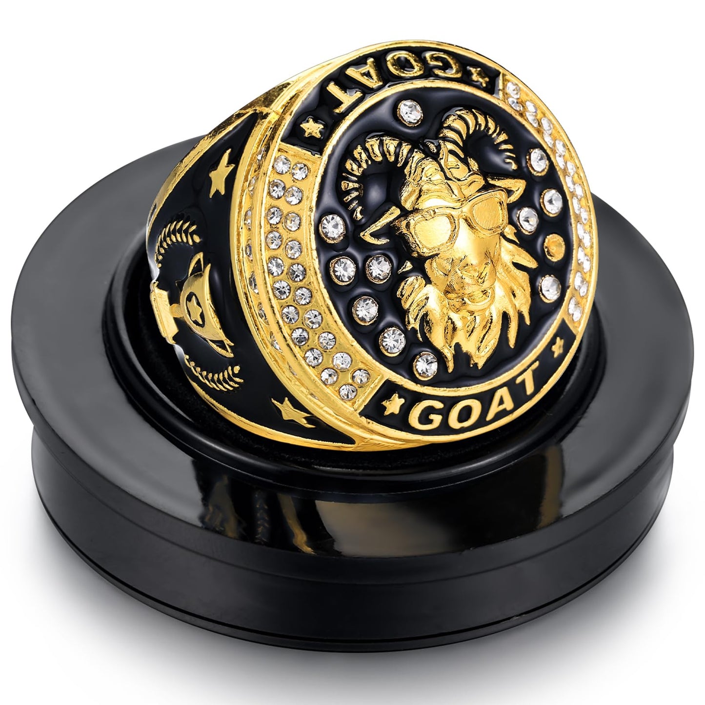 Highergo 1 Pc Goat Championship Trophy Ring with Display Neck Chain and Stand Goat Medal Award Gift for Tournament or League Champion Winner Sports Award (Glasses)